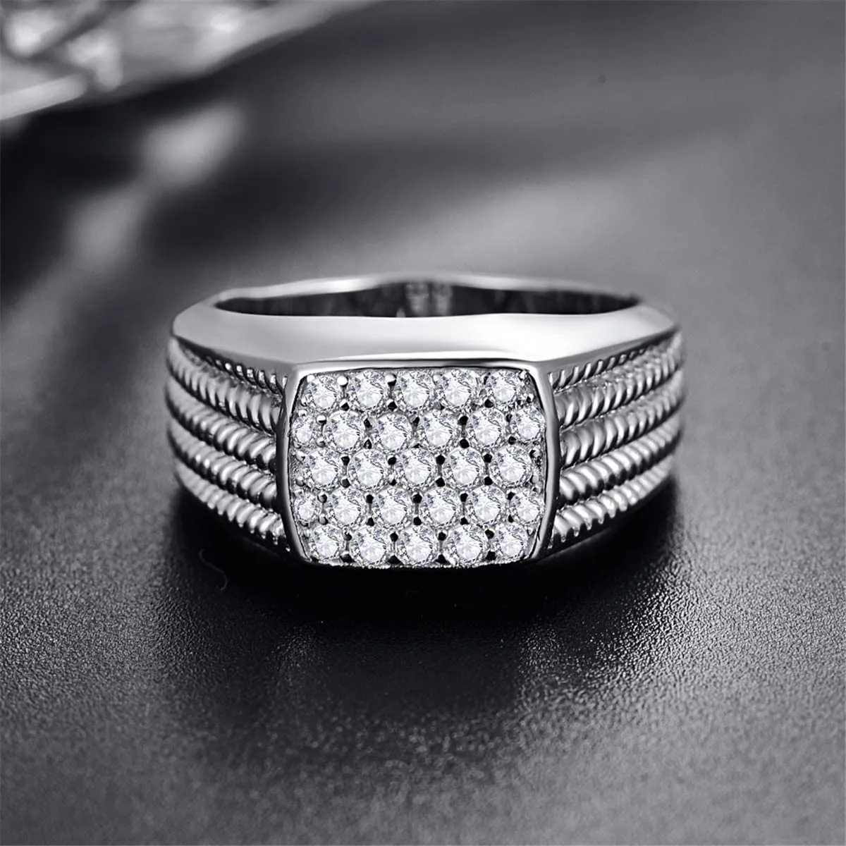 10MM Sterling Silver Mens Engagement Ring Twist Rope round Cubic Zirconia Pave CZ Wedding Ring for Men