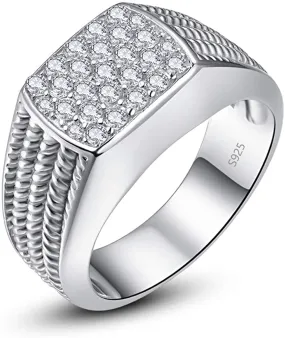 10MM Sterling Silver Mens Engagement Ring Twist Rope round Cubic Zirconia Pave CZ Wedding Ring for Men