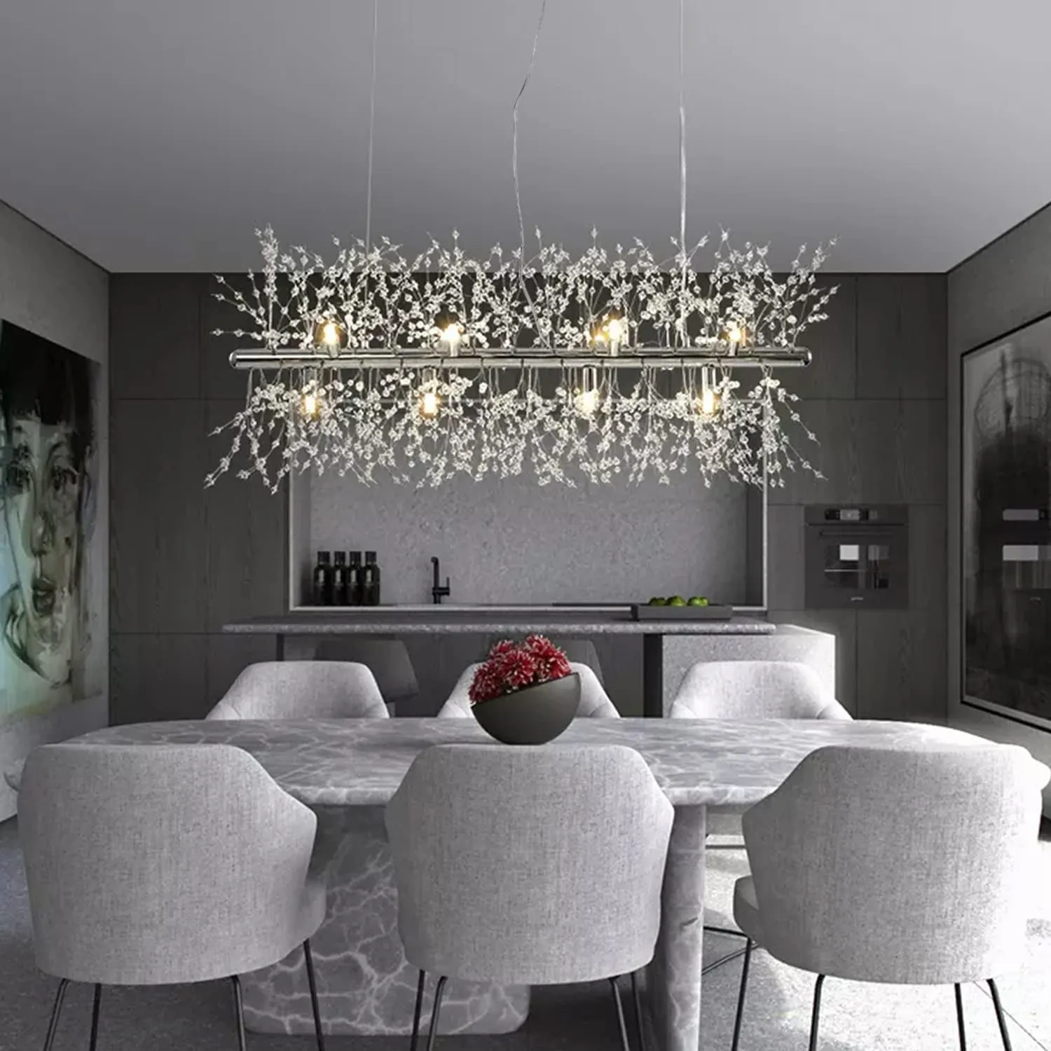 12-Light Crystal Firework Chandelier, Chrome