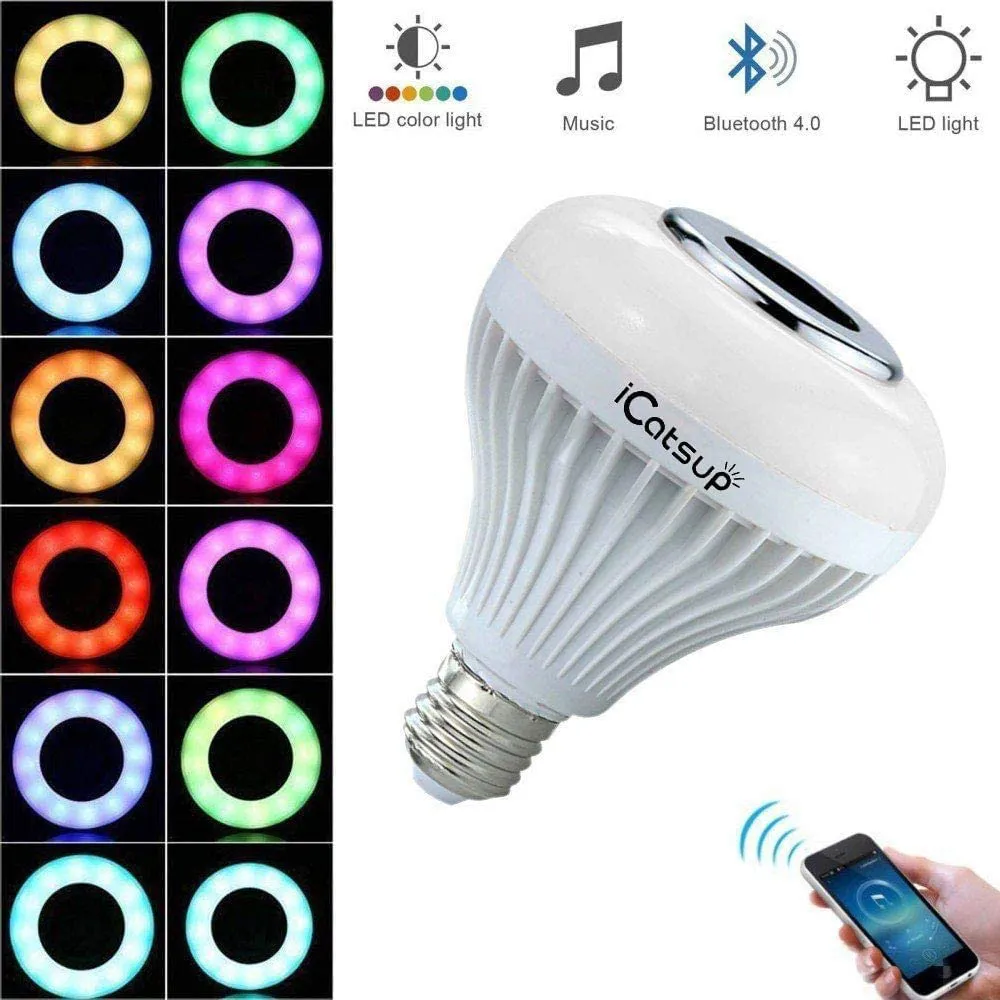 12W Wireless Bluetooth Light Bulb Speaker, Dimmable Color Changing Smart Music Bulbs with 24 Keys Remote Control