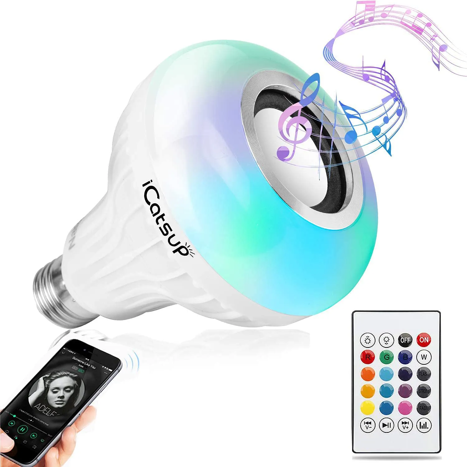 12W Wireless Bluetooth Light Bulb Speaker, Dimmable Color Changing Smart Music Bulbs with 24 Keys Remote Control