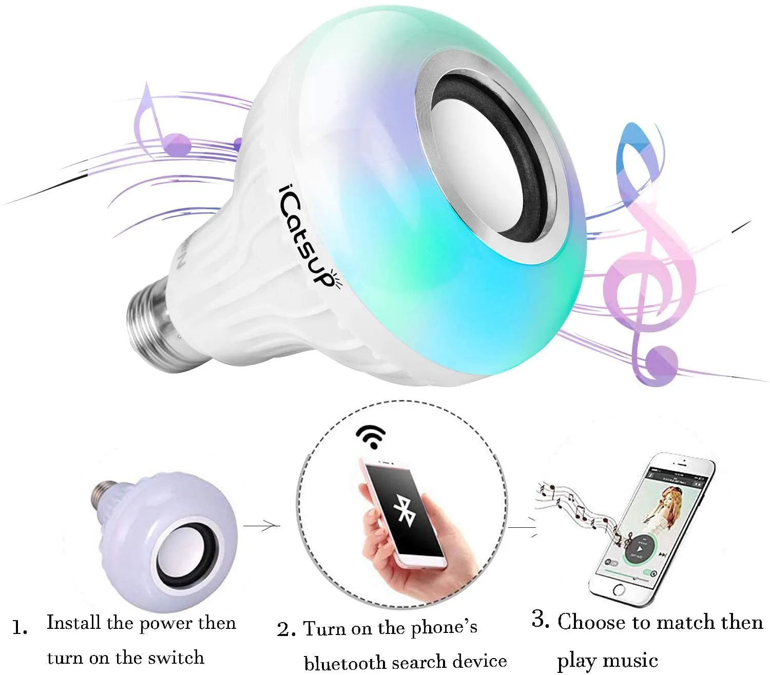 12W Wireless Bluetooth Light Bulb Speaker, Dimmable Color Changing Smart Music Bulbs with 24 Keys Remote Control