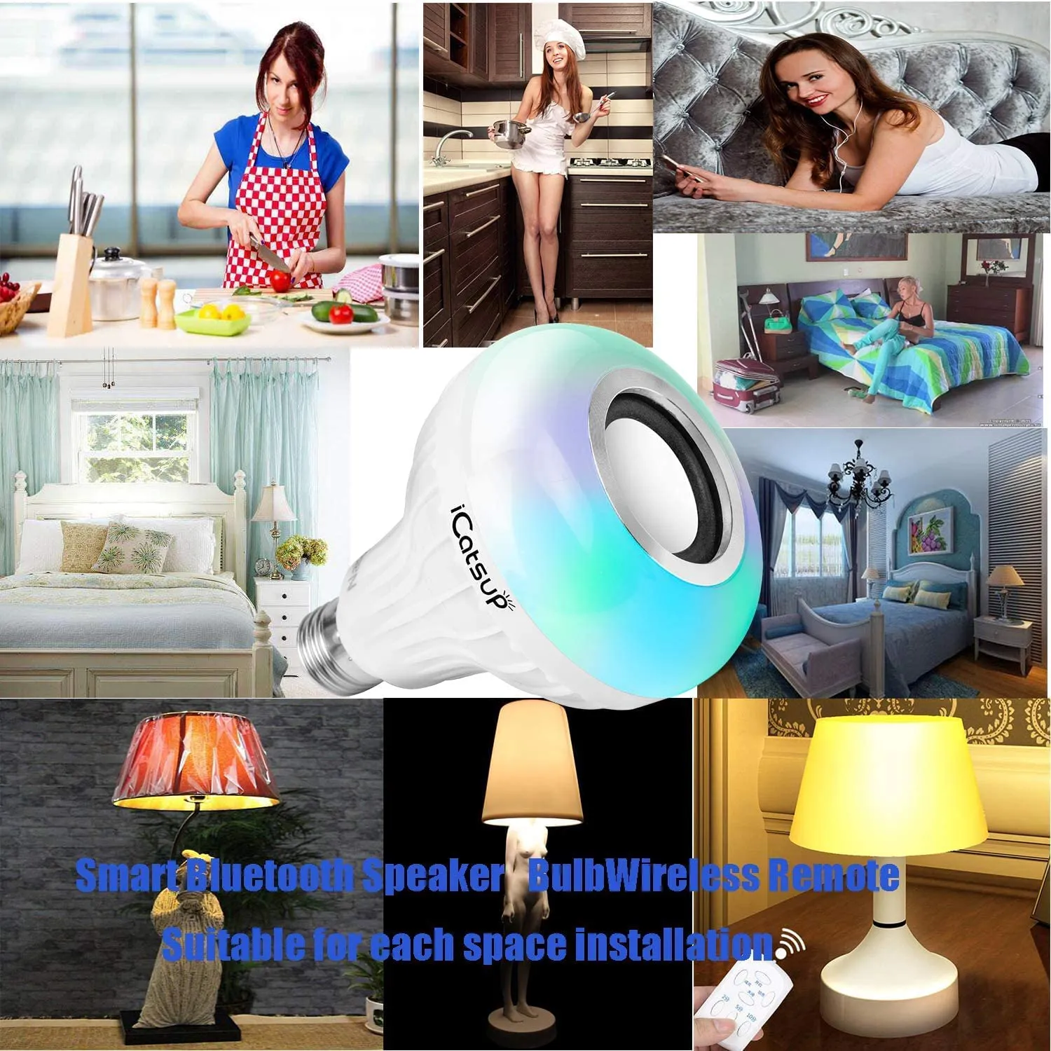 12W Wireless Bluetooth Light Bulb Speaker, Dimmable Color Changing Smart Music Bulbs with 24 Keys Remote Control