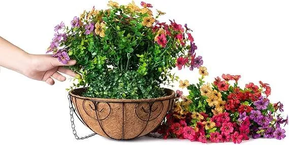 16 Artificial Daisy Mum with Hanging Basket- 4 Mix Color