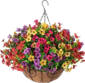 16 Artificial Daisy Mum with Hanging Basket- 4 Mix Color