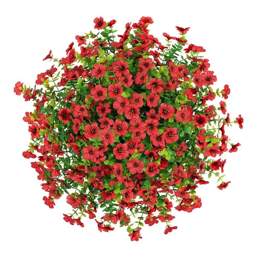 16 Artificial Daisy Mums with Hanging Basket- Red