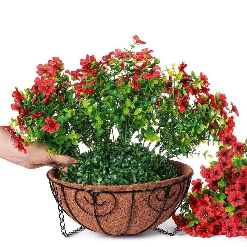 16 Artificial Daisy Mums with Hanging Basket- Red