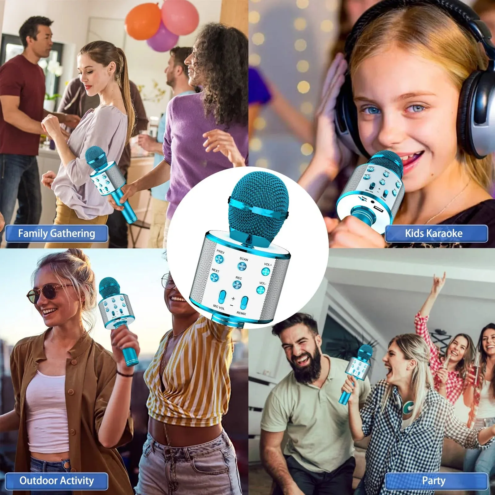 2 Pack Kids Karaoke Microphones, Portable, Wireless & Bluetooth