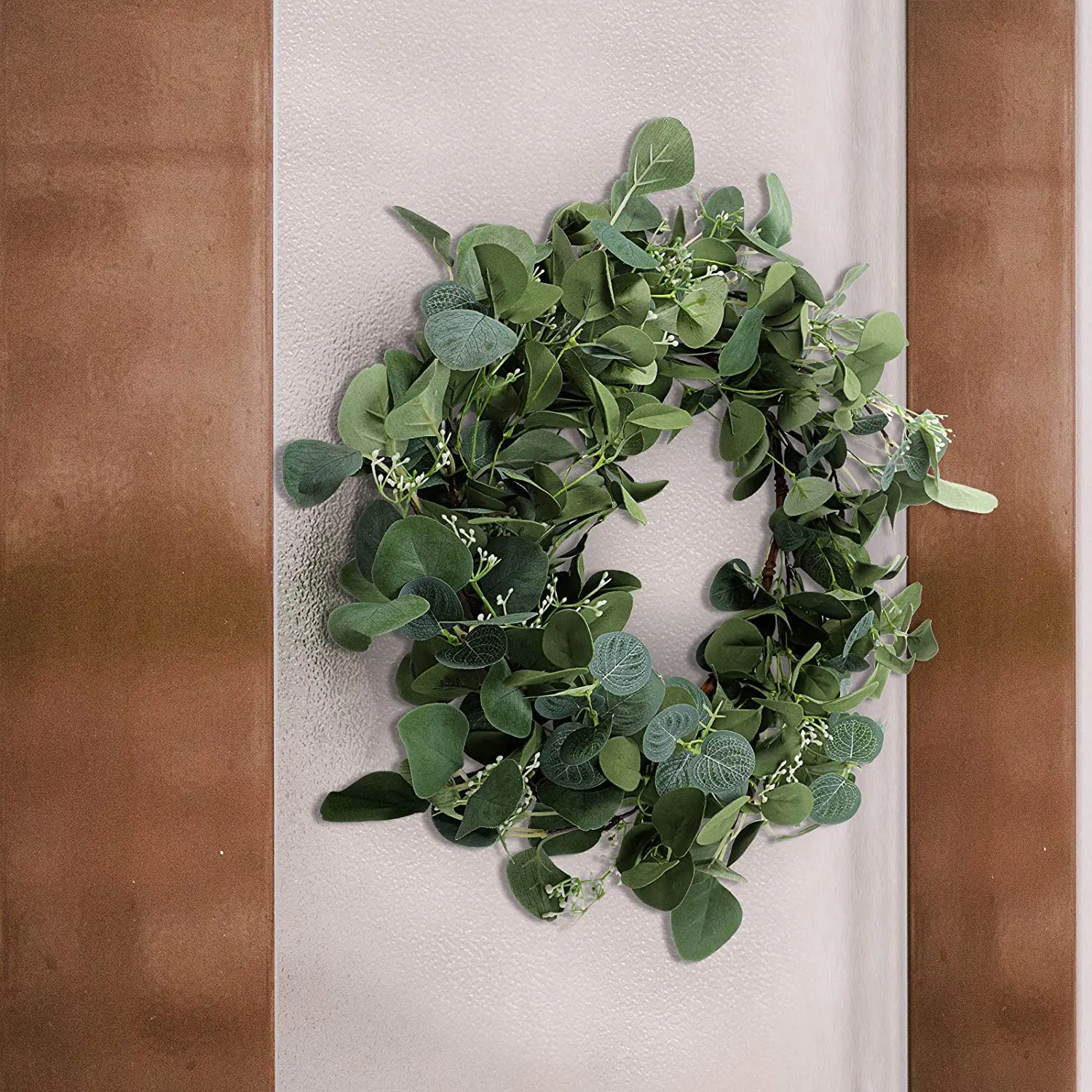 20 Inch Artificial Eucalyptus Wreath Green Eucalyptus Leaves Garland Hanging Greenery Wreath Ornament for Front Door Wall Window Indoor Outdoor