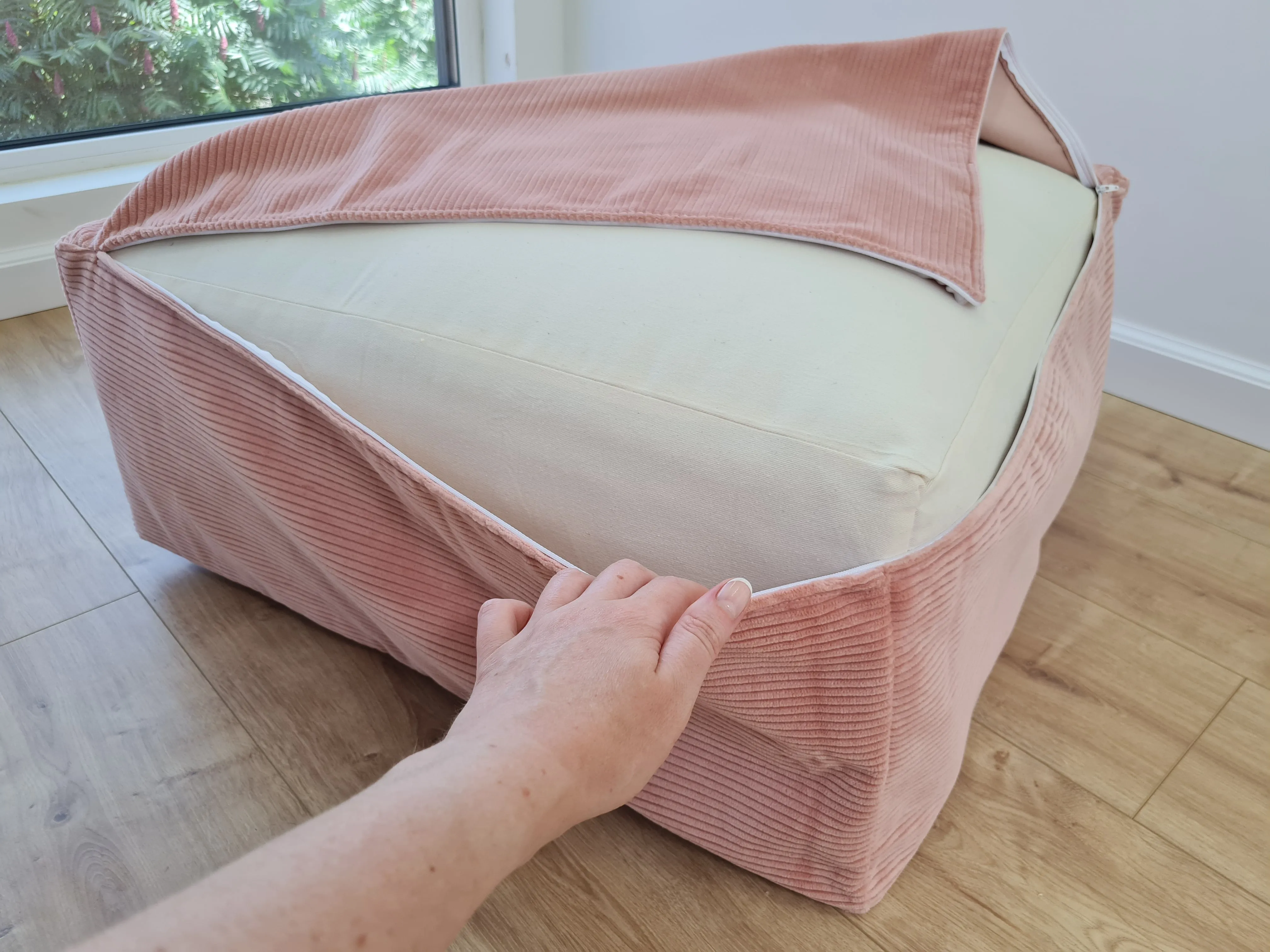 24x24 (60х60 cm) Unique HEMP Floor Cushion filled organic Hemp Fiber with removable Cover in pink marshmallow