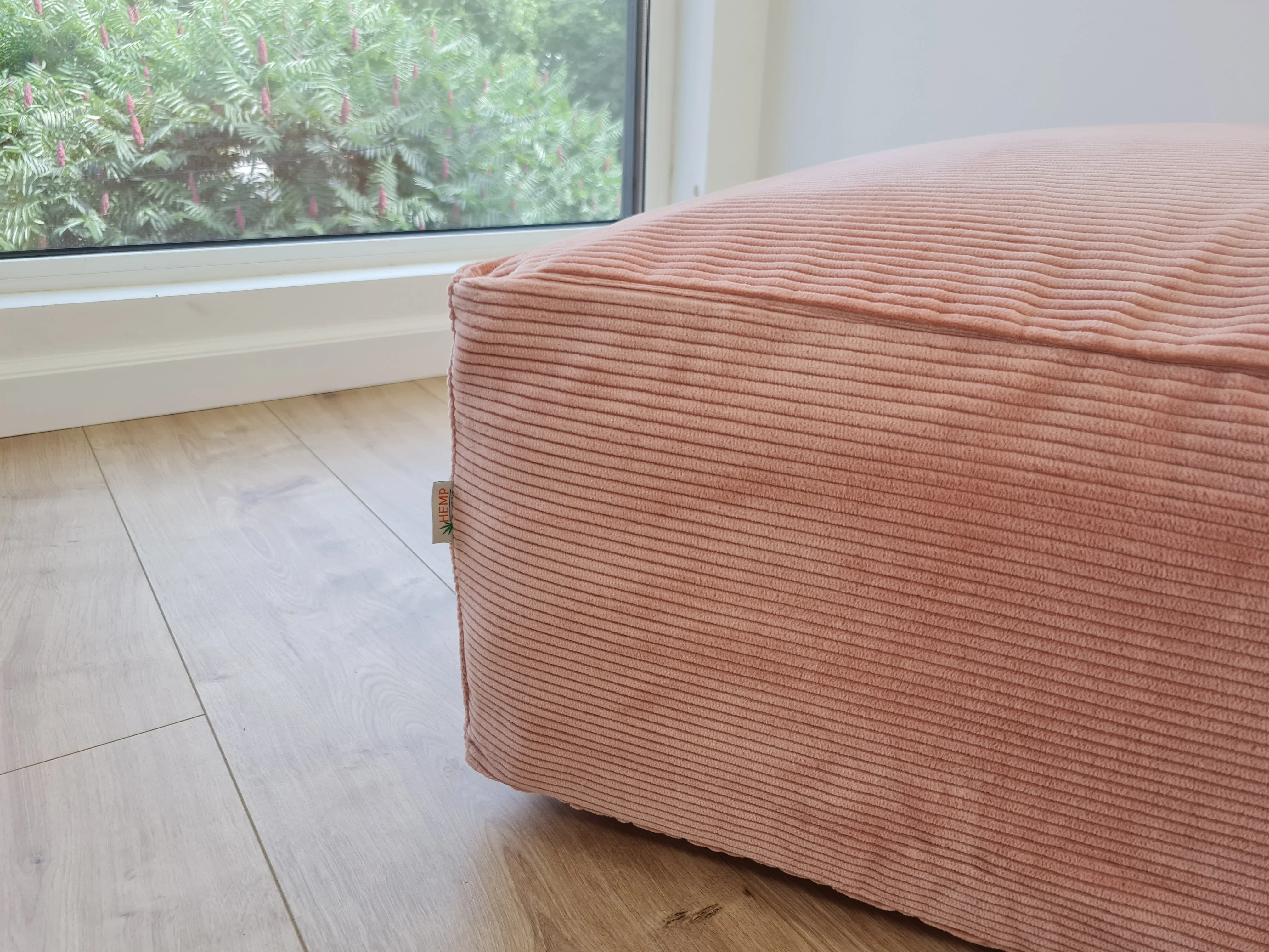 24x24 (60х60 cm) Unique HEMP Floor Cushion filled organic Hemp Fiber with removable Cover in pink marshmallow