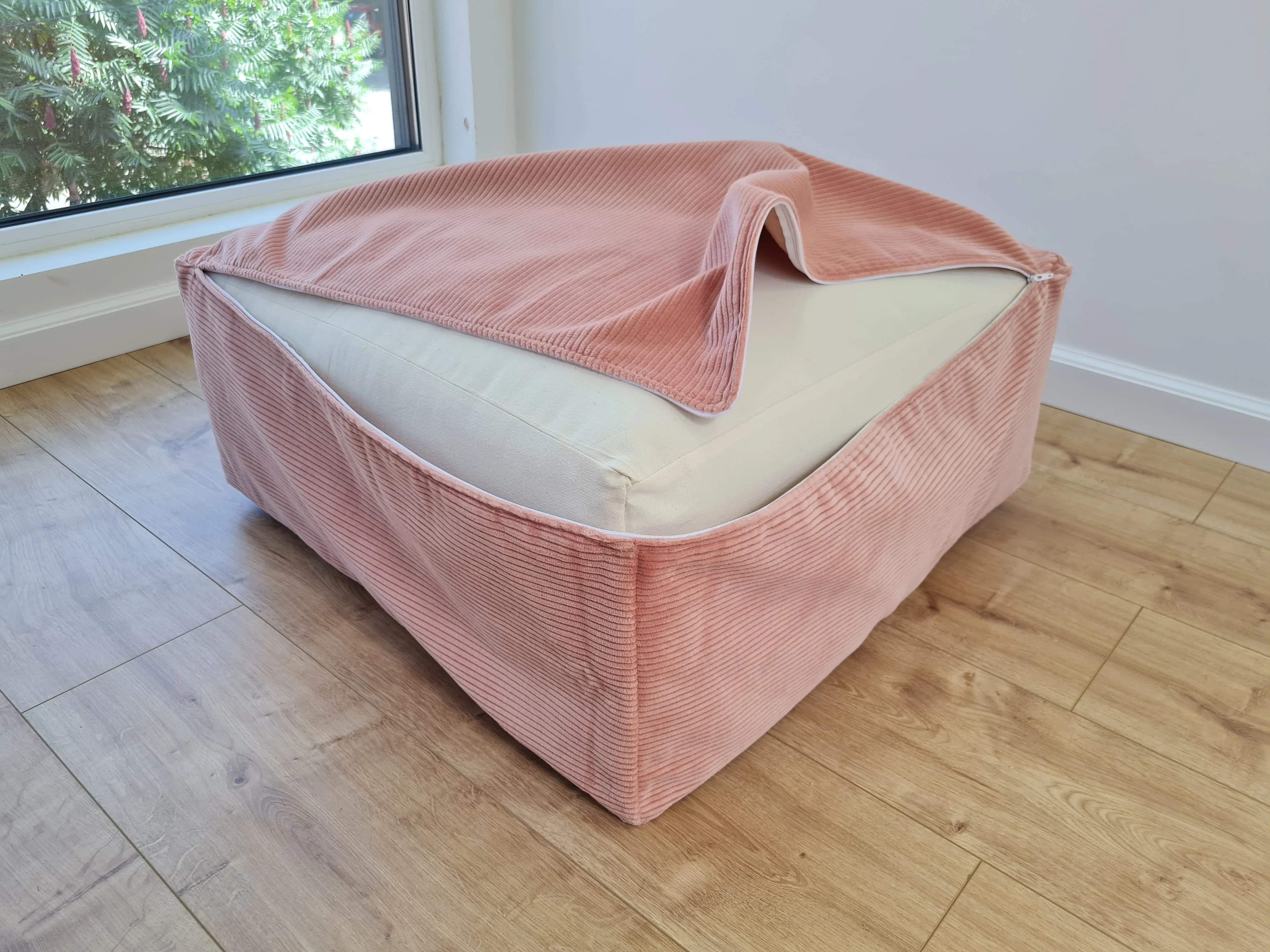 24x24 (60х60 cm) Unique HEMP Floor Cushion filled organic Hemp Fiber with removable Cover in pink marshmallow