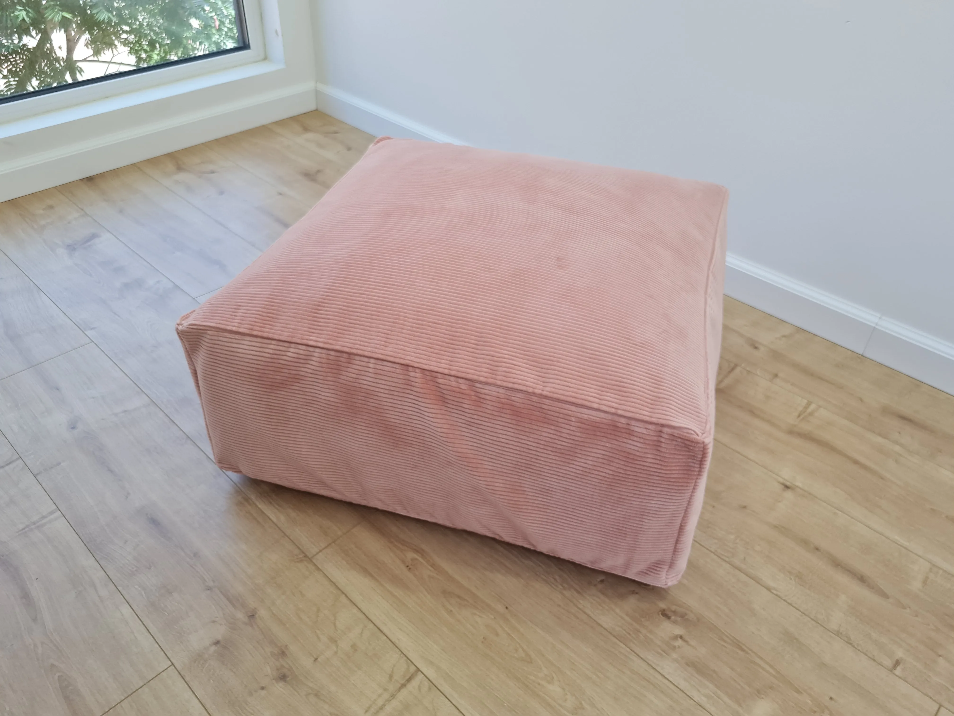 24x24 (60х60 cm) Unique HEMP Floor Cushion filled organic Hemp Fiber with removable Cover in pink marshmallow