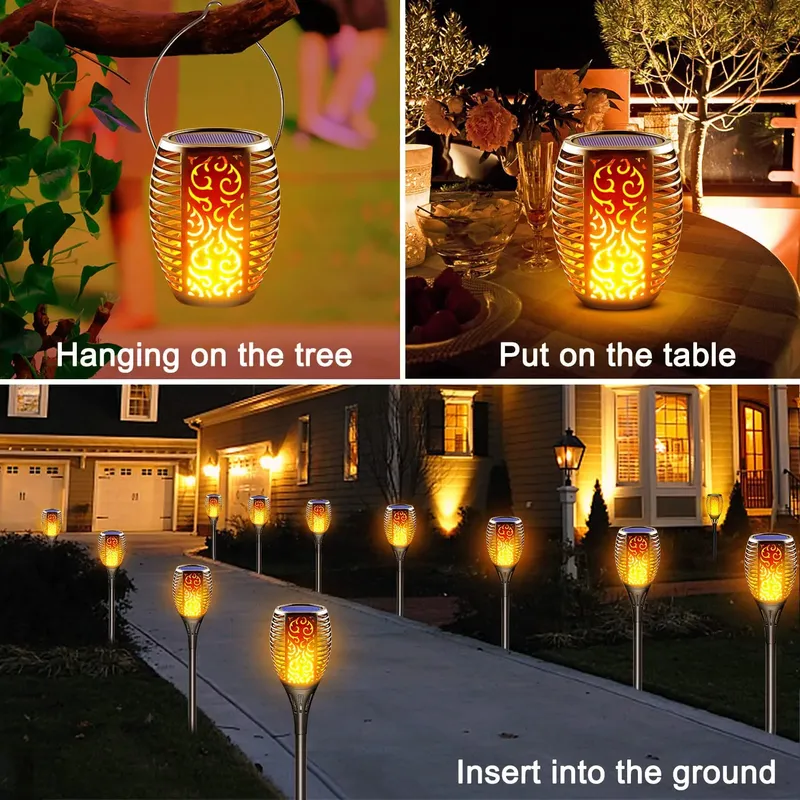 4 Pack Solar Lights - LED Light with Flickering Flame, Waterproof Solar Garden Lights