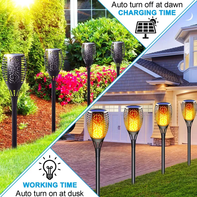 4 Pack Solar Lights - LED Light with Flickering Flame, Waterproof Solar Garden Lights