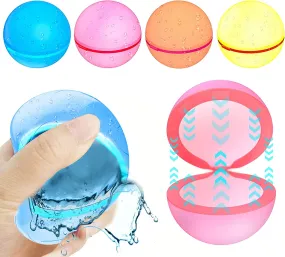 4 Pcs Reusable Water Balloons Quick Fill Self Sealing Water Balloons Multi Color Water Bomb Splash Balls Swimming Pool Water Balloons for Kids Adults Outdoor Activities Water Game Toy Beach Pool Party