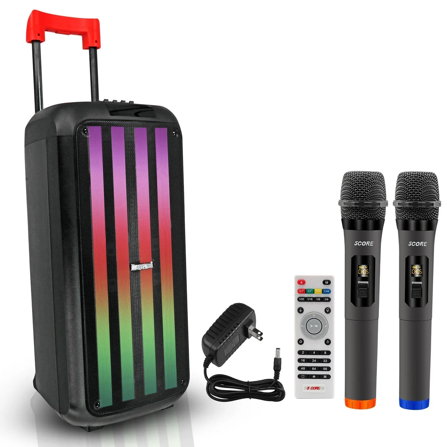 5 Core 8 In Bluetooth Speaker Boom Box Party Karaoke Machine Portable PA Bocina w/ 2 Wireless Mic PLB 8X2 2MIC