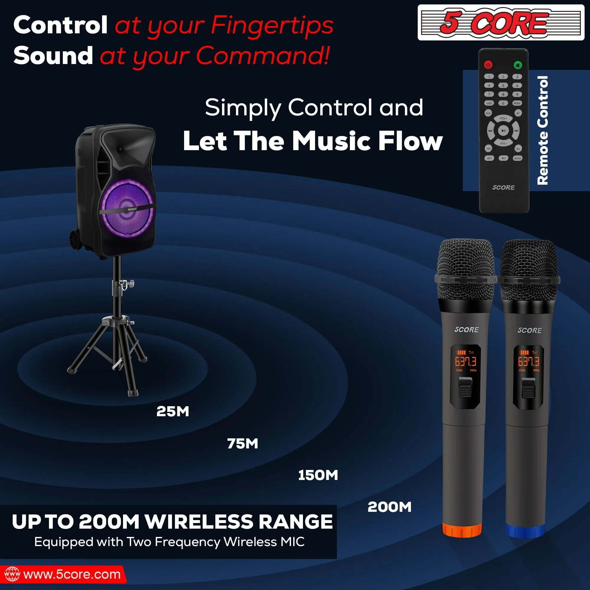 5 Core DJ Speakers 12 Rechargeable Powered PA System 250W Loud Speaker - ACTIVE HOME 12 2-MIC