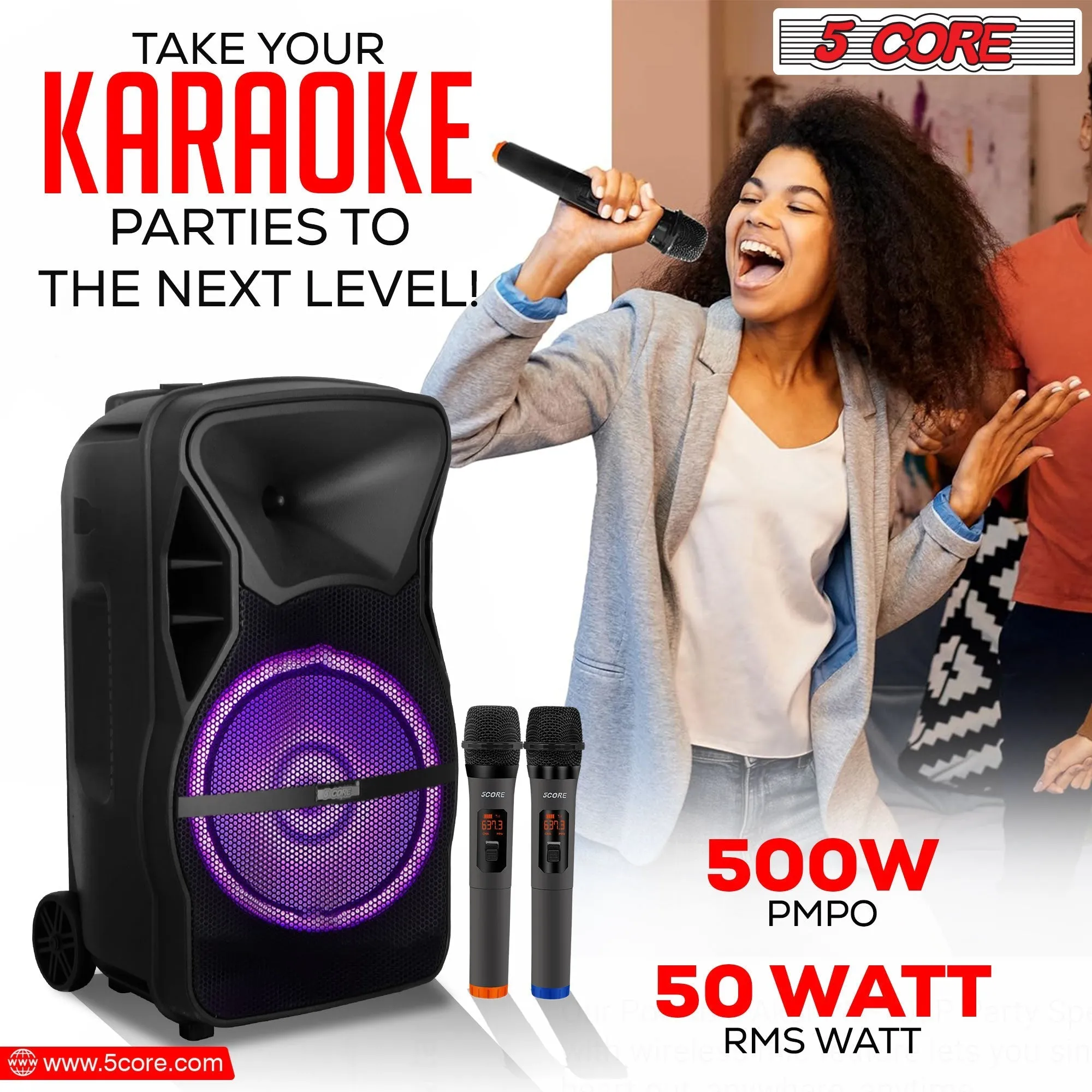 5 Core DJ Speakers 12 Rechargeable Powered PA System 250W Loud Speaker - ACTIVE HOME 12 2-MIC