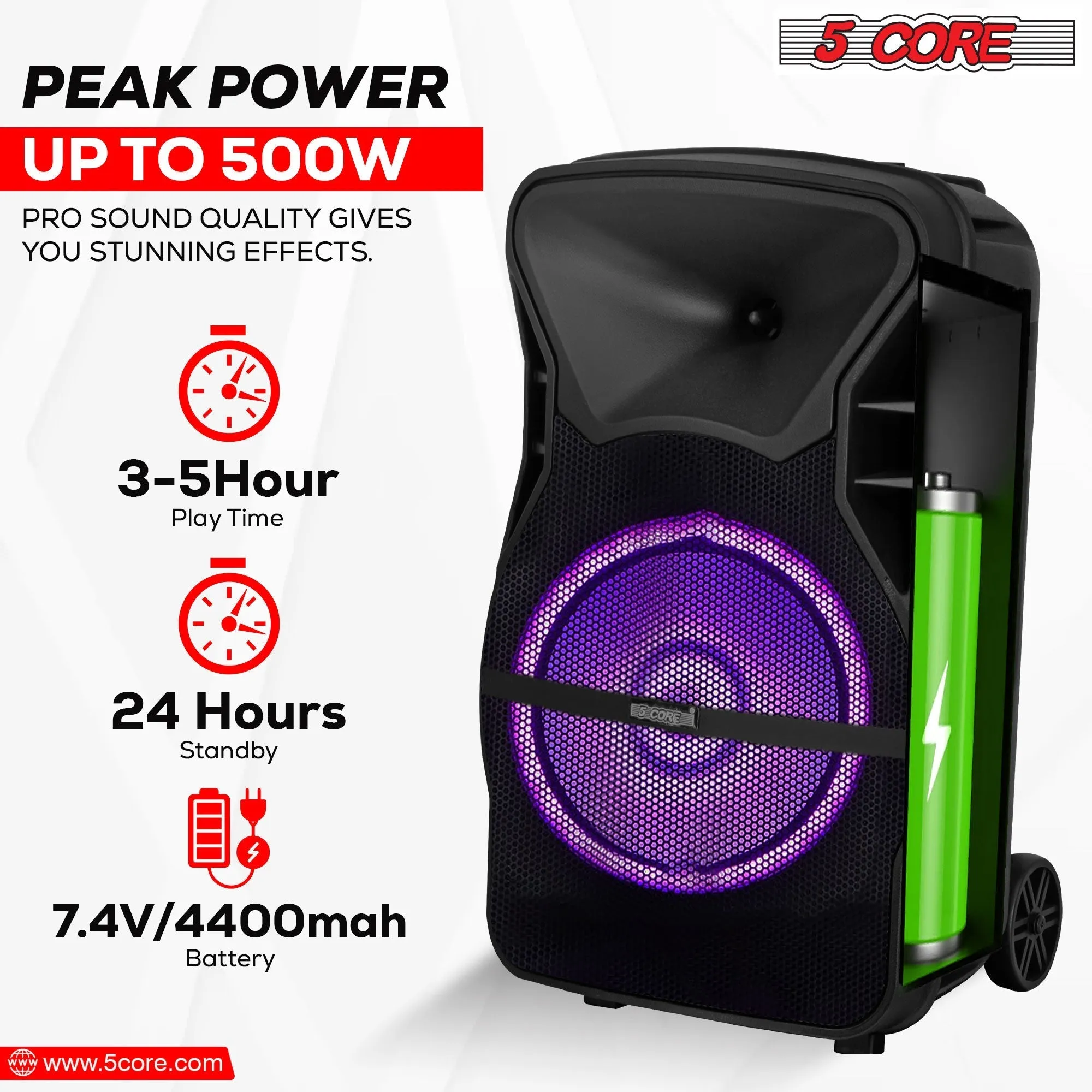 5 Core DJ Speakers 12 Rechargeable Powered PA System 250W Loud Speaker - ACTIVE HOME 12 2-MIC