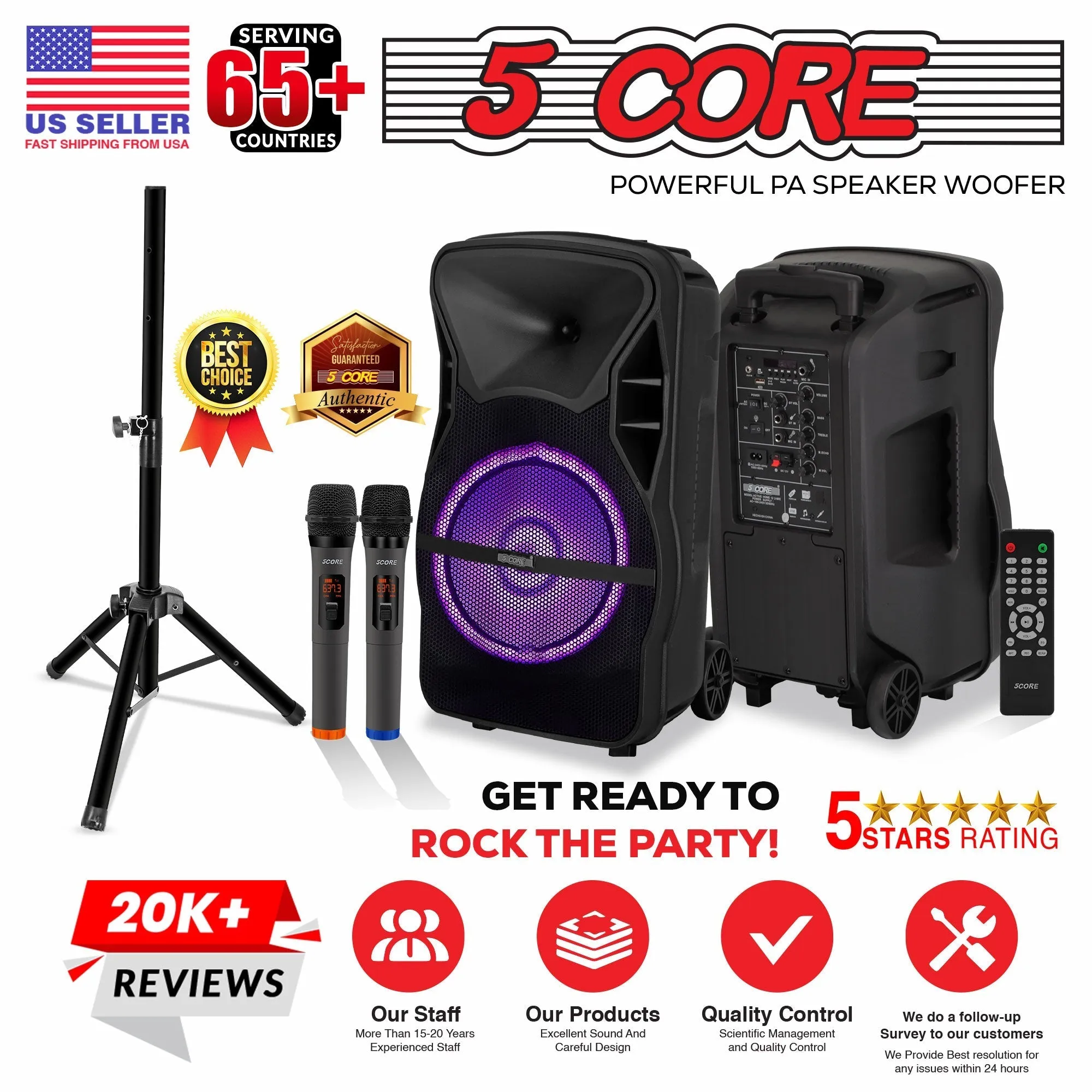 5 Core DJ Speakers 12 Rechargeable Powered PA System 250W Loud Speaker - ACTIVE HOME 12 2-MIC