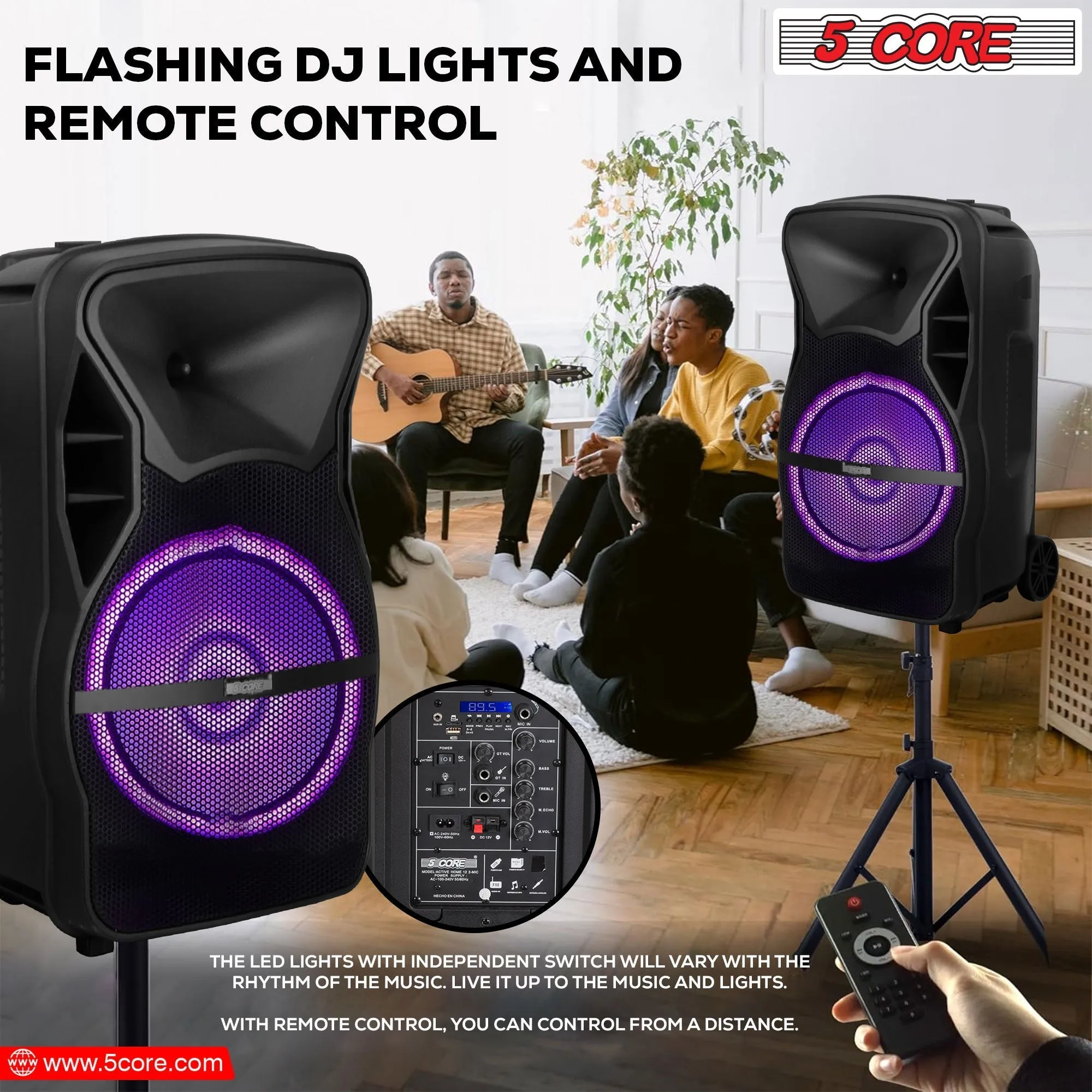 5 Core DJ Speakers 12 Rechargeable Powered PA System 250W Loud Speaker - ACTIVE HOME 12 2-MIC