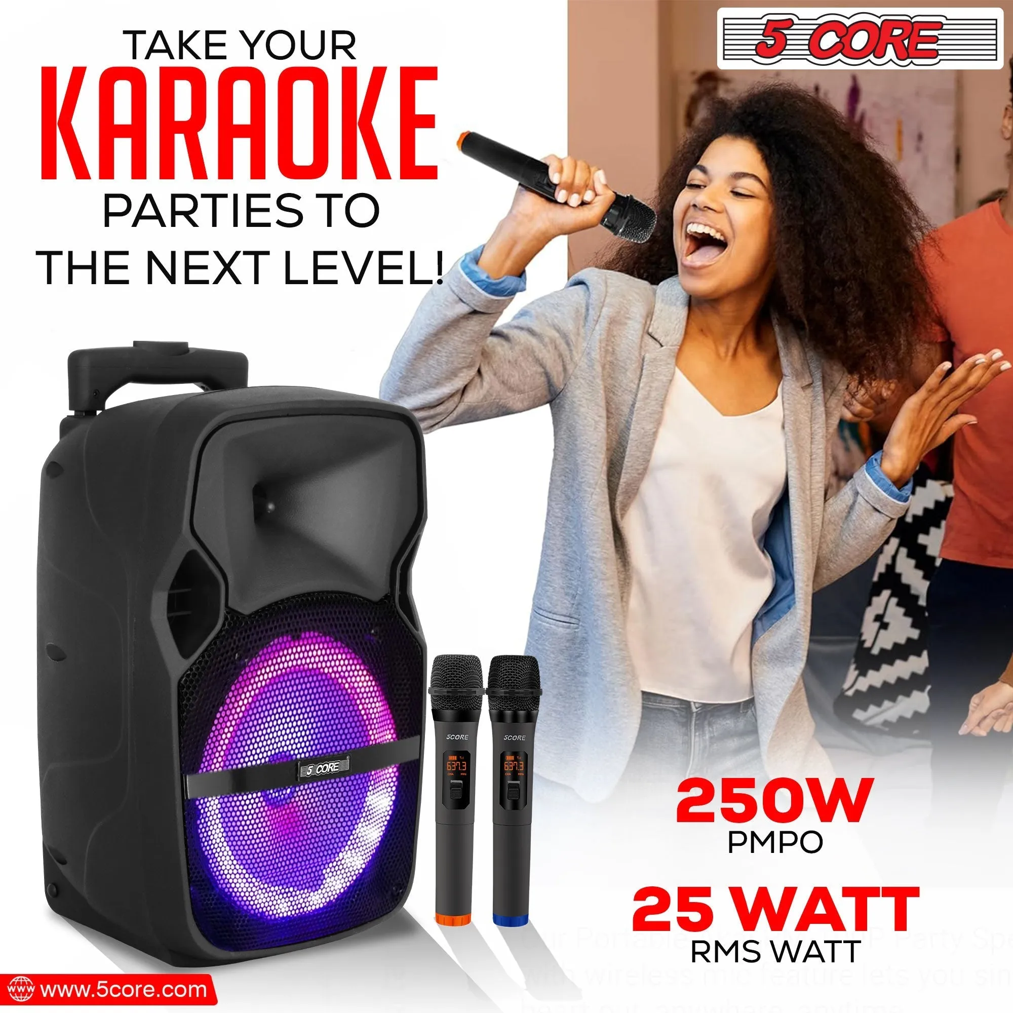 5 Core DJ Speakers 8 Rechargeable Powered PA System 250W Loud Speaker - Active Home 8 2-MIC