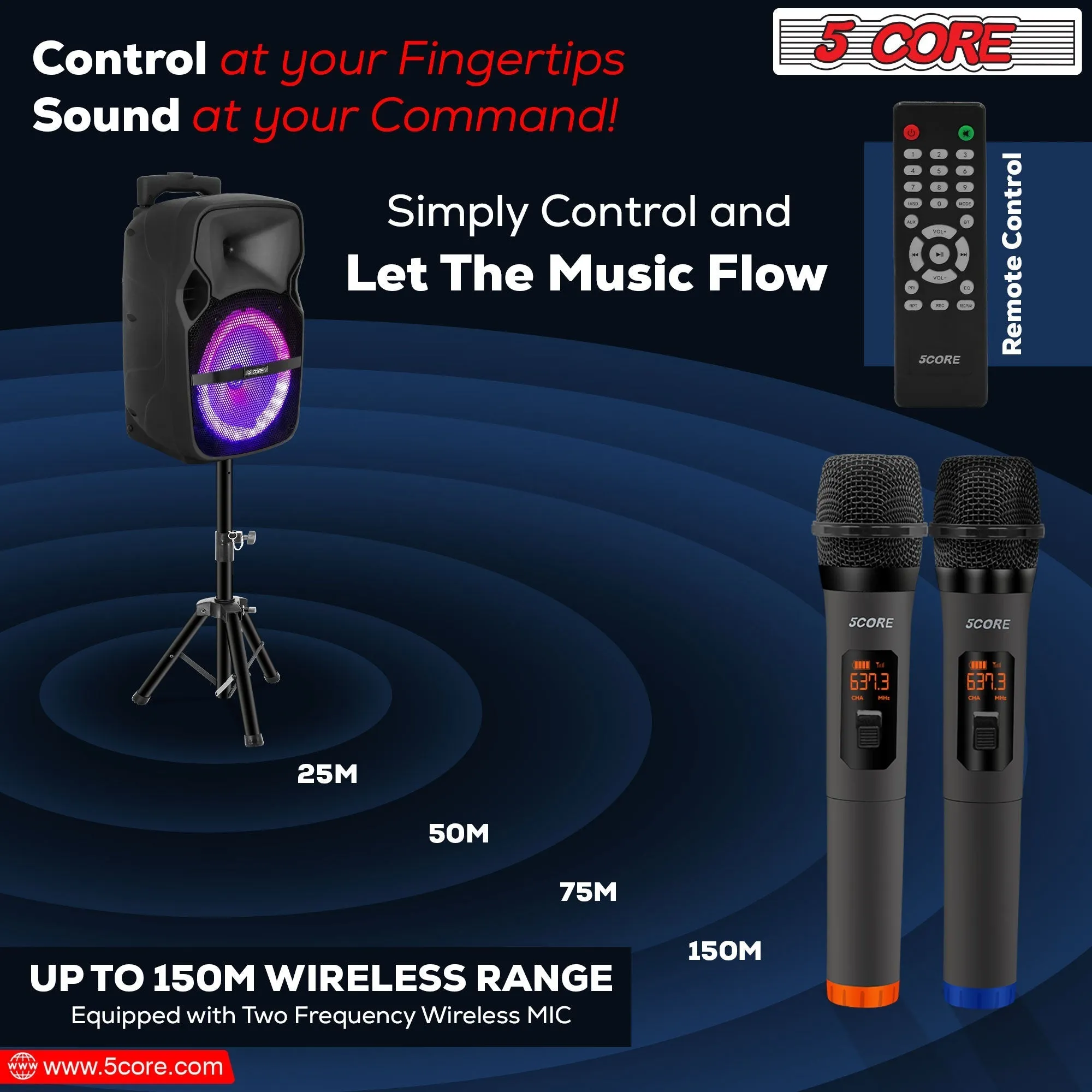 5 Core DJ Speakers 8 Rechargeable Powered PA System 250W Loud Speaker - Active Home 8 2-MIC