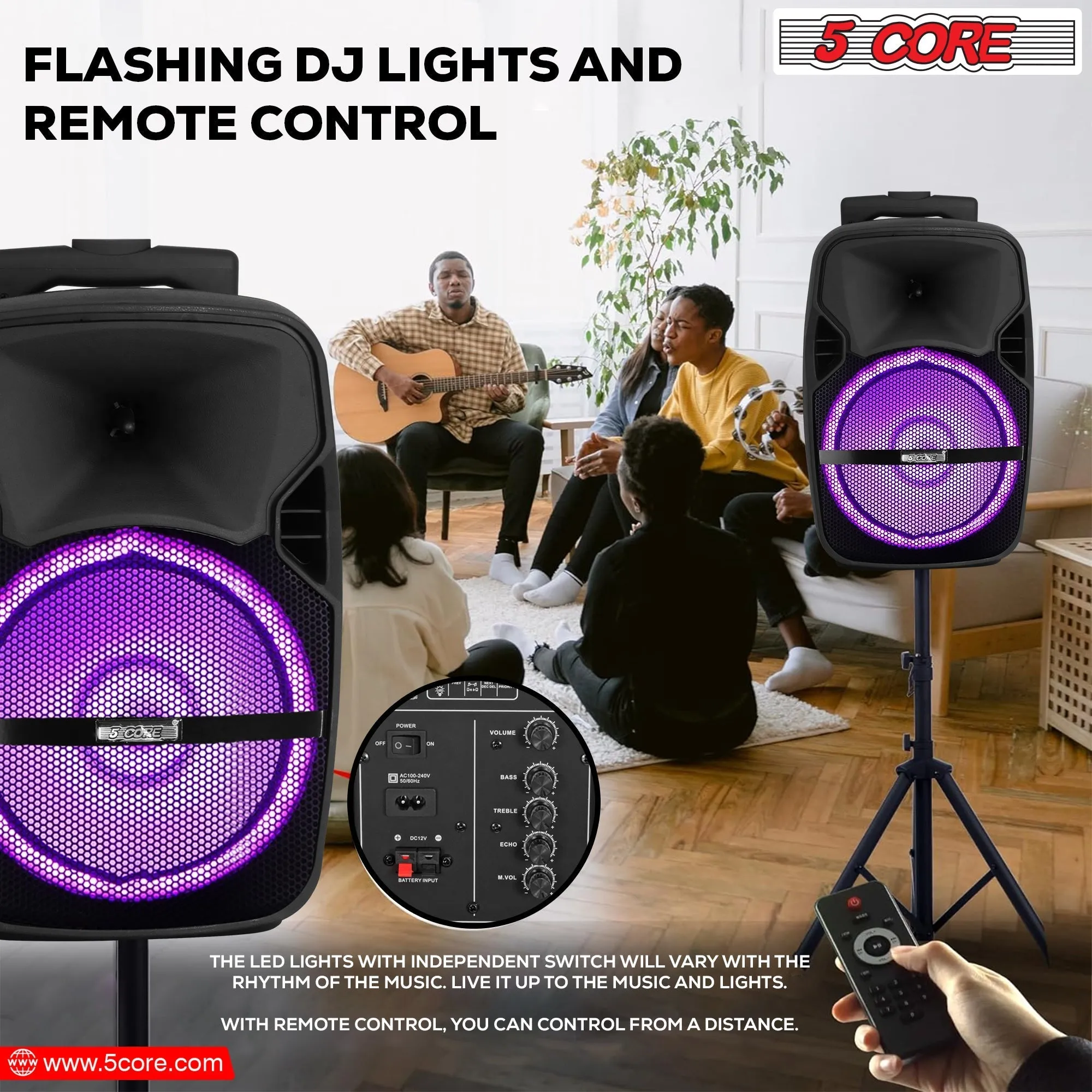 5 Core DJ Speakers 8 Rechargeable Powered PA System 250W Loud Speaker - Active Home 8 2-MIC