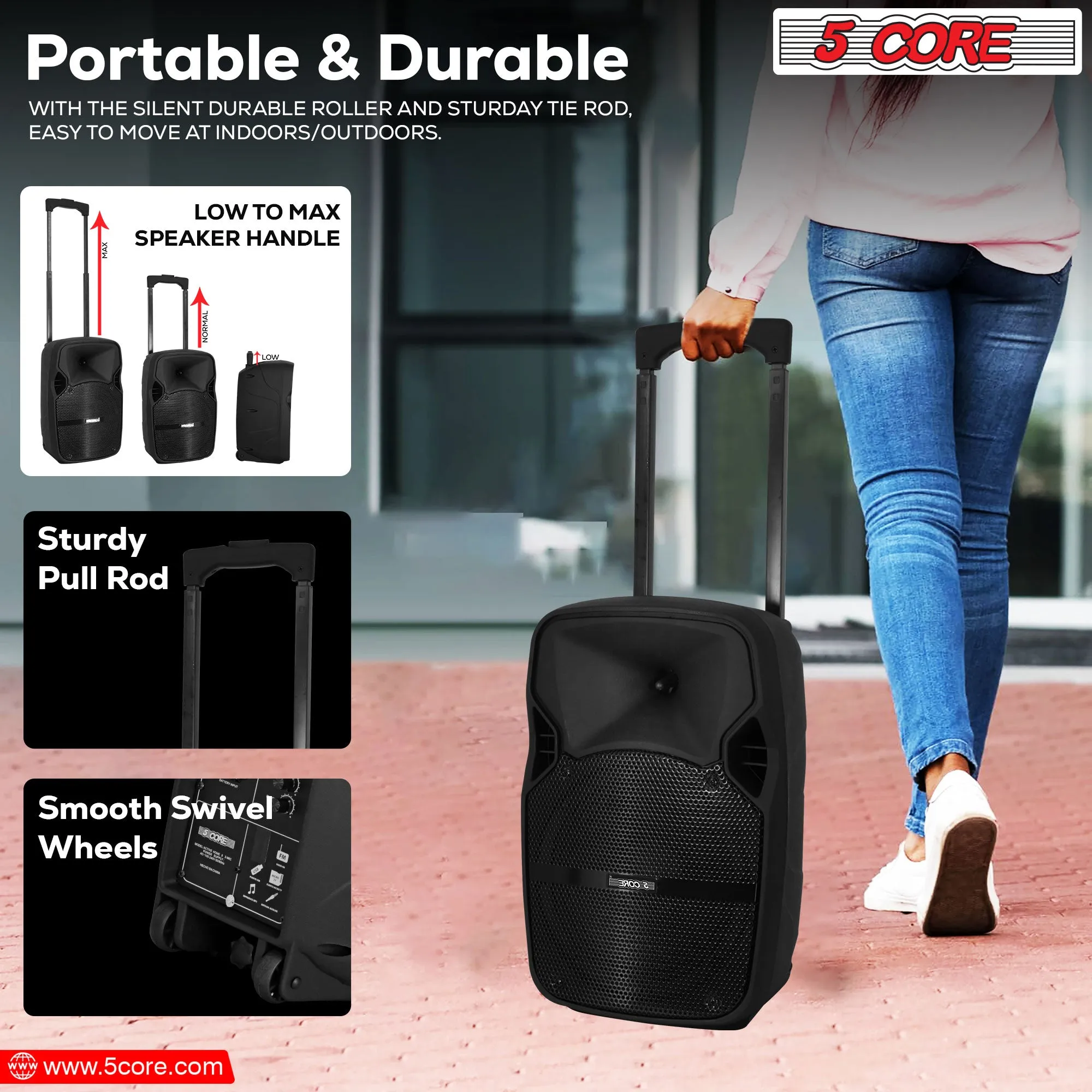 5 Core DJ Speakers 8 Rechargeable Powered PA System 250W Loud Speaker - Active Home 8 2-MIC