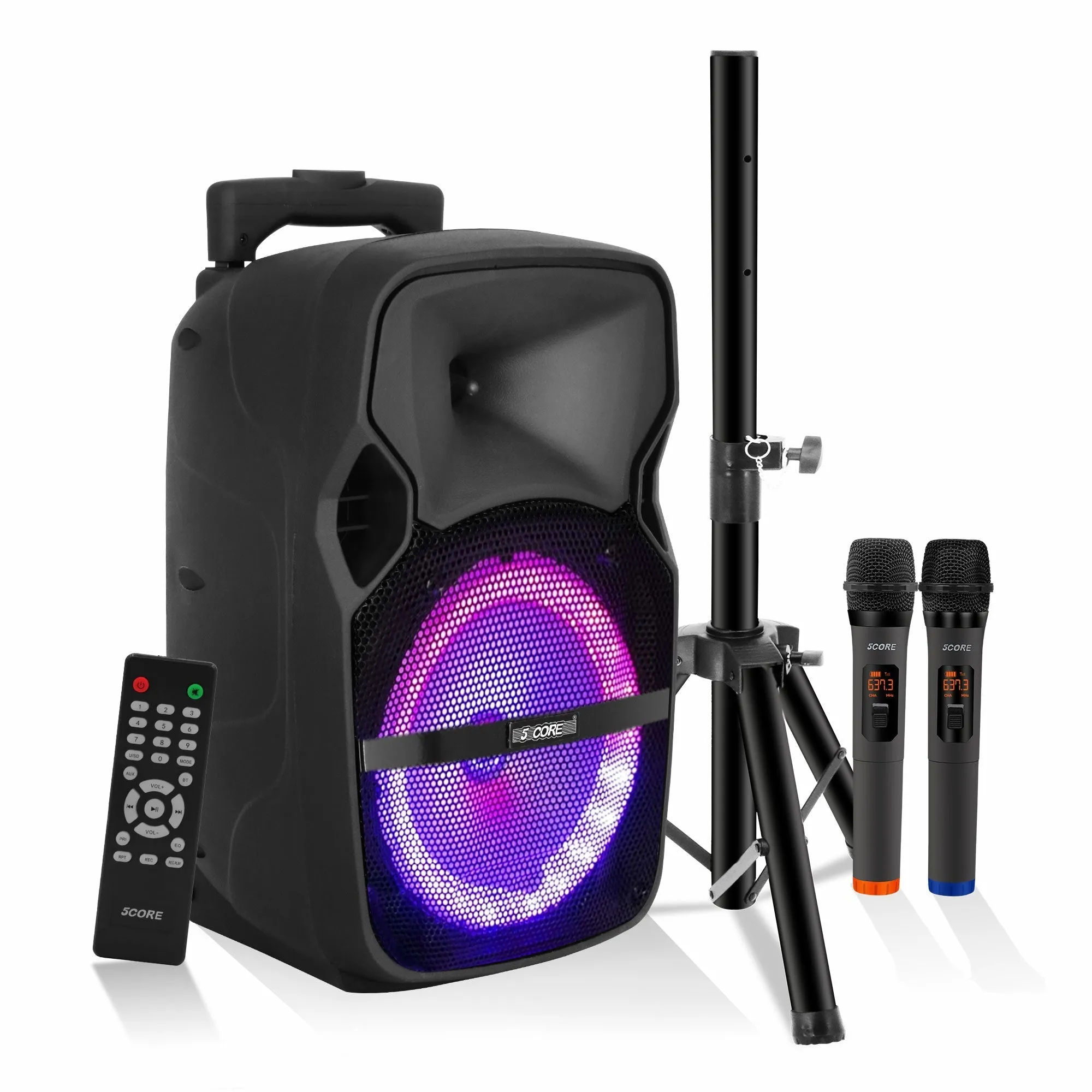 5 Core DJ Speakers 8 Rechargeable Powered PA System 250W Loud Speaker - Active Home 8 2-MIC