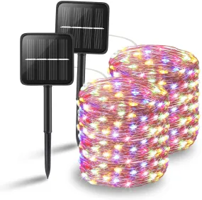 50 LED 17Ft Outdoor Solar String Lights, Multicolor Super Bright Solar Fairy Lights with 8 Lighting Modes Waterproof Decoration Silver Wire Lights for Patio Yard Trees Christmas Wedding Party, 2 Pack