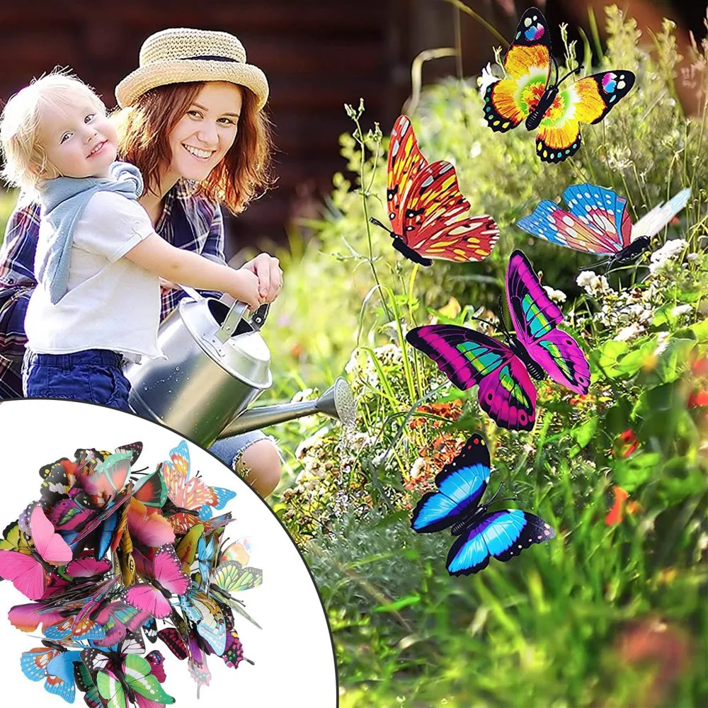 50Pcs Garden Butterfly Stakes - Garden Ornaments, Patio Decor Butterfly Yard Stake Decorative for Outdoor