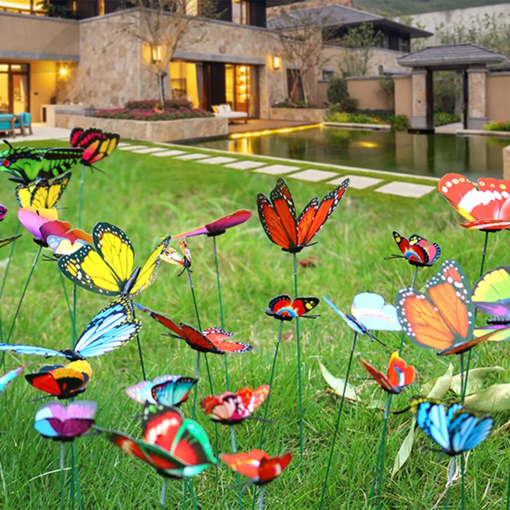 50Pcs Garden Butterfly Stakes - Garden Ornaments, Patio Decor Butterfly Yard Stake Decorative for Outdoor