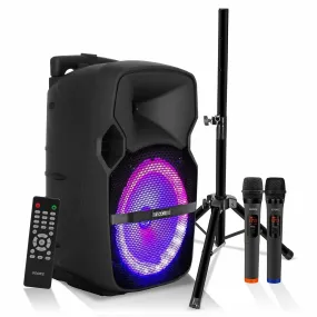 5Core 10 Inch PA Monitor DJ Speaker Bluetooth 400W  Portable Audio System   2 UHF Wireless Microphones Black