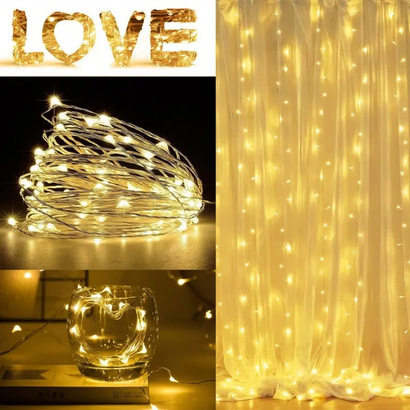 9.8Ft Window Curtain String Light Outdoor,  300 LED Curtain Fairy Lights with Remote Timer, USB Powered Twinkle Lights with 8 Lighting Modes for Home