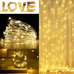 9.8Ft Window Curtain String Light Outdoor,  300 LED Curtain Fairy Lights with Remote Timer, USB Powered Twinkle Lights with 8 Lighting Modes for Home