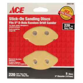 Ace 5 in. Aluminum Oxide Adhesive Sanding Disc 220 Grit Very Fine 5 pk, Pack of 5