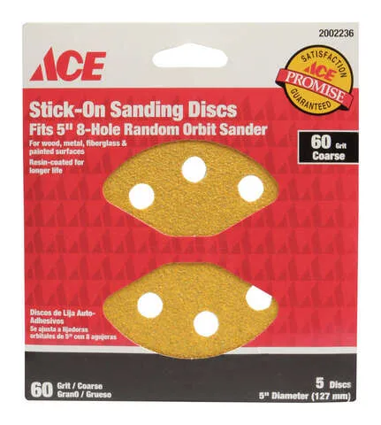 Ace 5 in. Aluminum Oxide Adhesive Sanding Disc 60 Grit Coarse 5 pk, Pack of 5