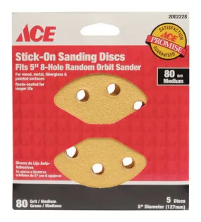 Ace 5 in. Aluminum Oxide Adhesive Sanding Disc 80 Grit Medium 5 pk, Pack of 5