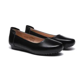 All-Black Leather Women Ballet Flat Fern