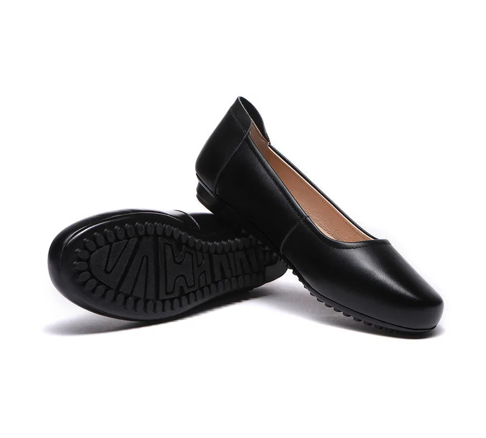 All-Black Leather Women Ballet Flat Fern