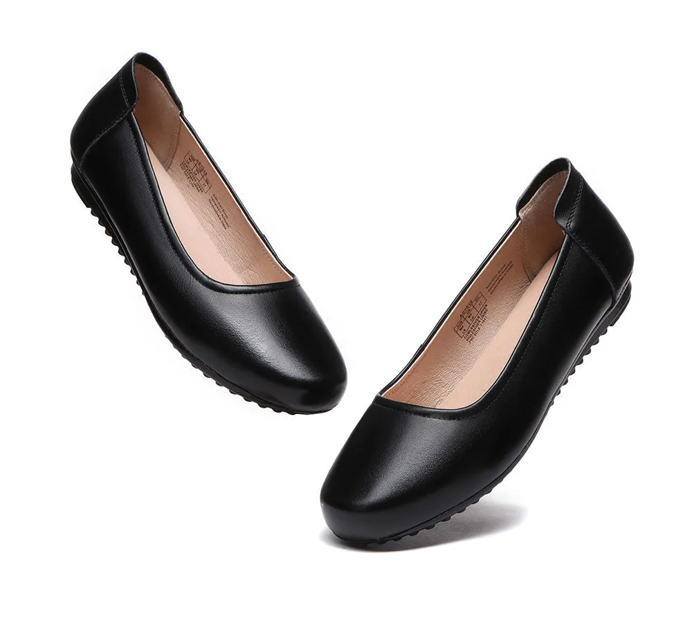 All-Black Leather Women Ballet Flat Fern