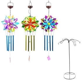 Alpine Assorted Metal 35 in. Solar Kinetic Spinner Wind Chime, Pack of 12