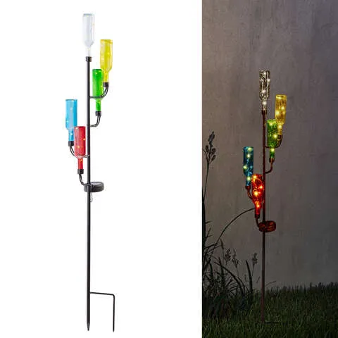 Alpine Multicolored Glass/Iron 37 in. H Bottle Tree Solar Garden Stake, Pack of 4