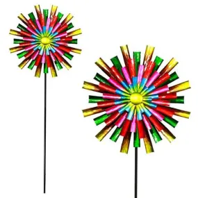 Alpine Multicolored Metal 81 in. H Prismatic Colorful Flower Wind Spinner