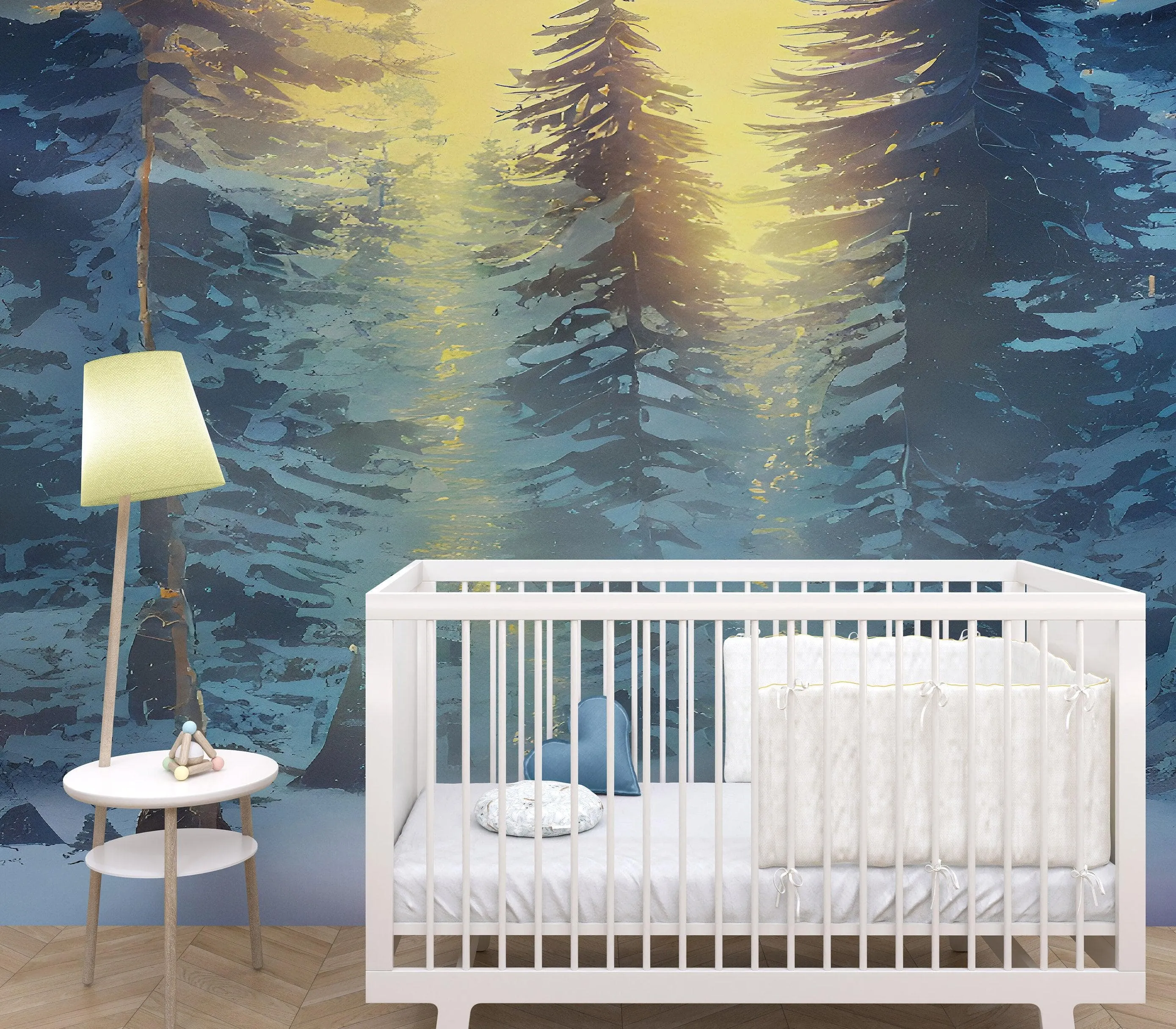 Big Sequoia Tree Wall Mural. Snow on Trees Peel and Stick Wall Mural. #6490