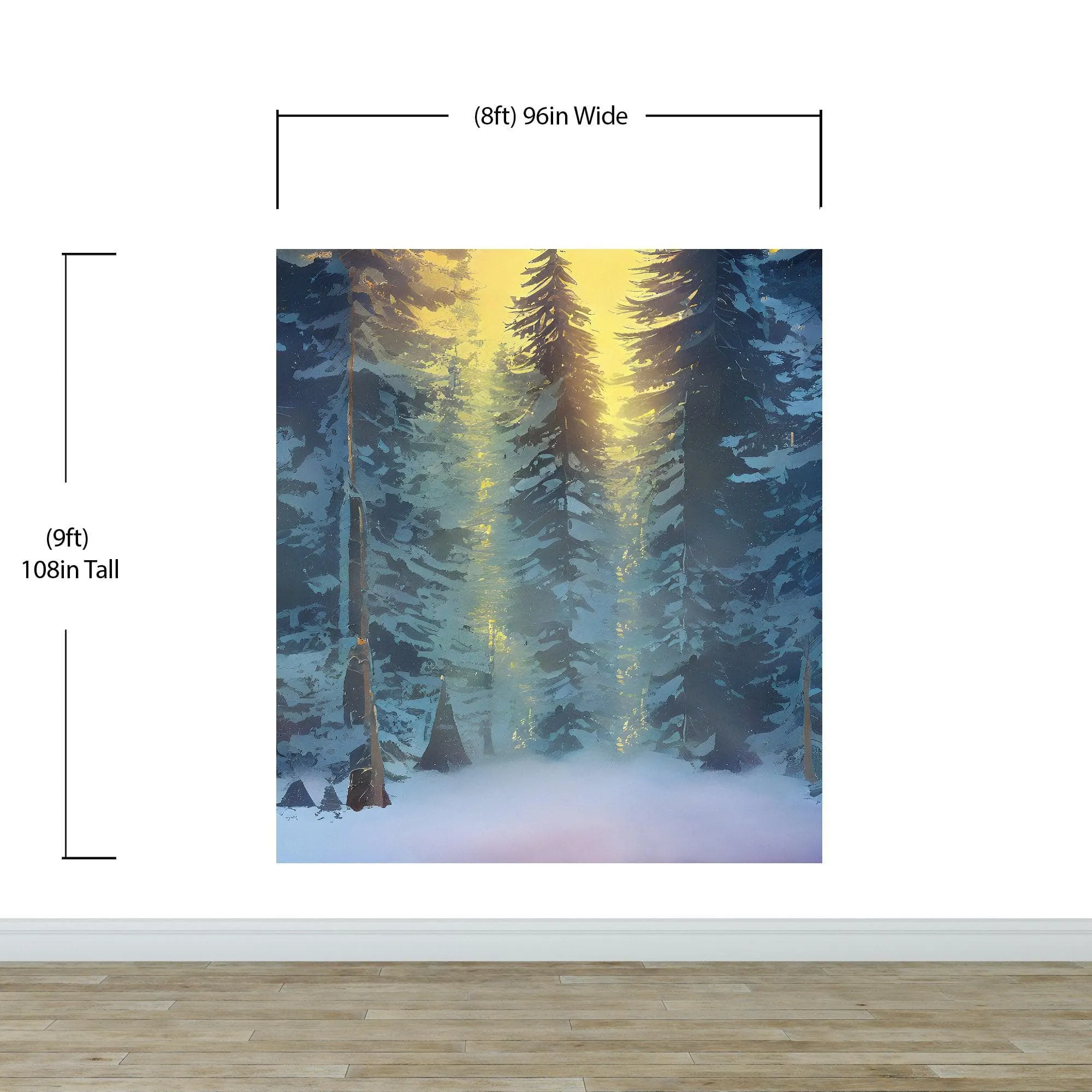 Big Sequoia Tree Wall Mural. Snow on Trees Peel and Stick Wall Mural. #6490