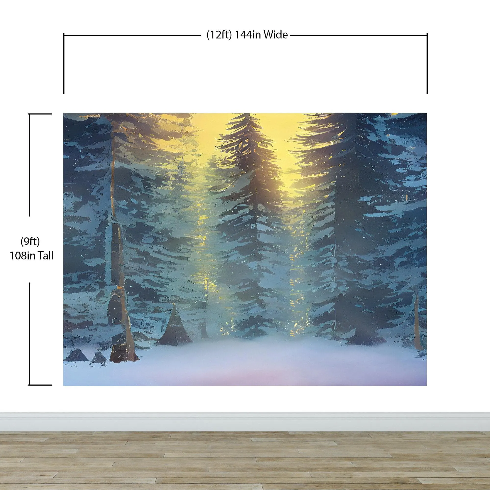 Big Sequoia Tree Wall Mural. Snow on Trees Peel and Stick Wall Mural. #6490