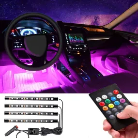 Car Interior Lights 4pcs 36 LED Car Floor Atmosphere Glow Neon lights Multi-Color Music Car LED Strip Lights Decorative Underdash Lighting Kit with Sound Active function Wireless Remote Control DC 12V